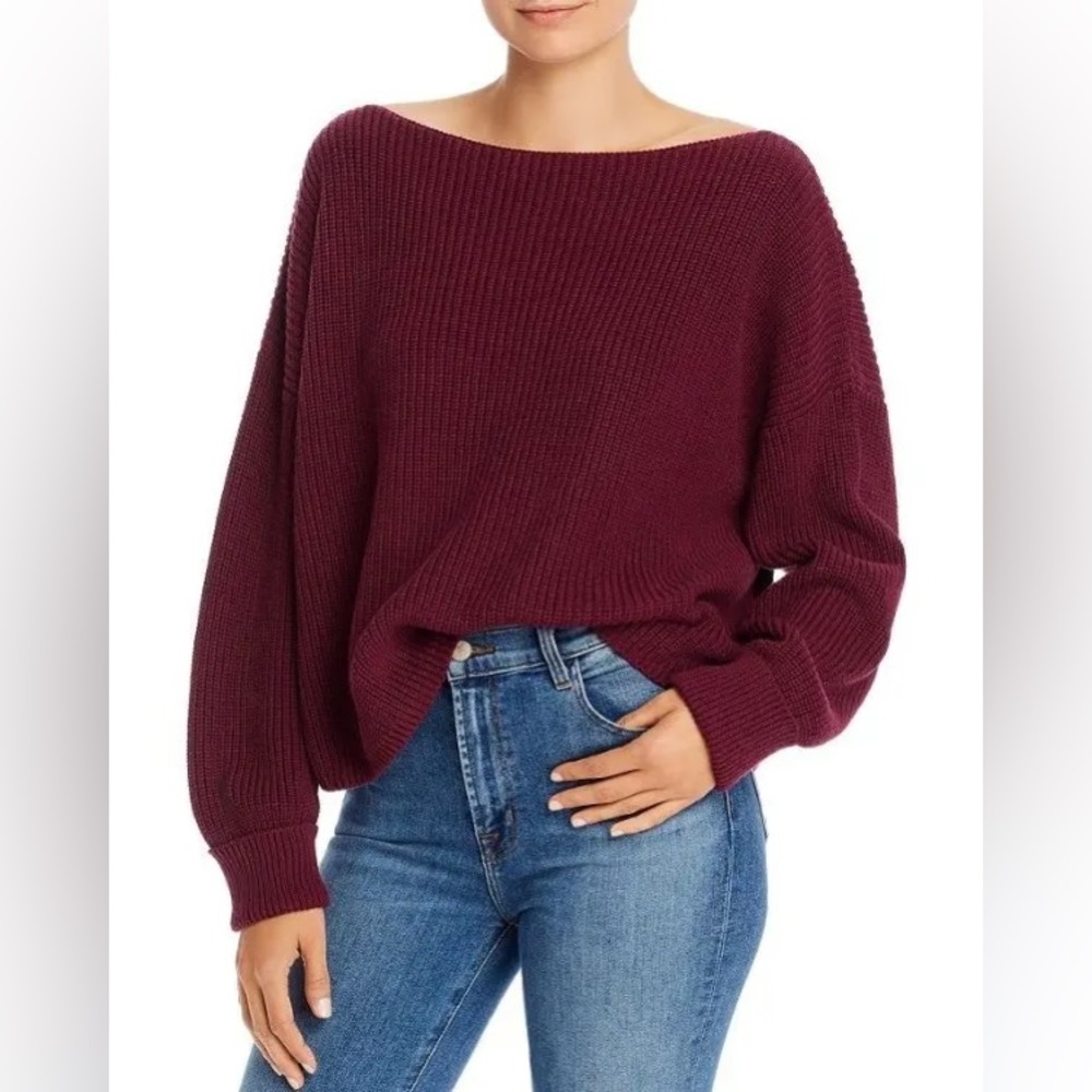 Women's Maroon Boatneck Knit Sweater